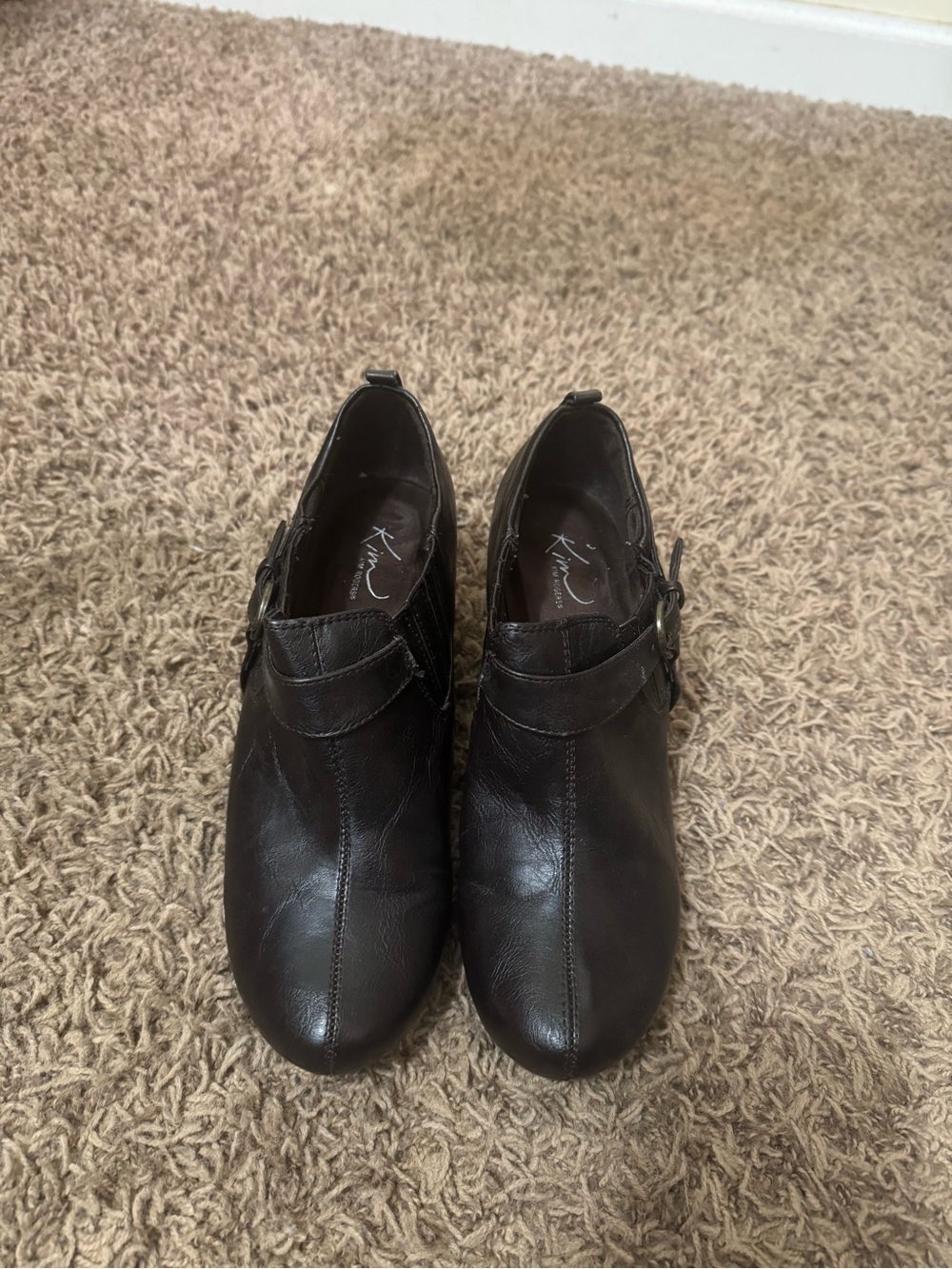 Kim Rogers Black Leather Ankle Shoes with Buckle Accent